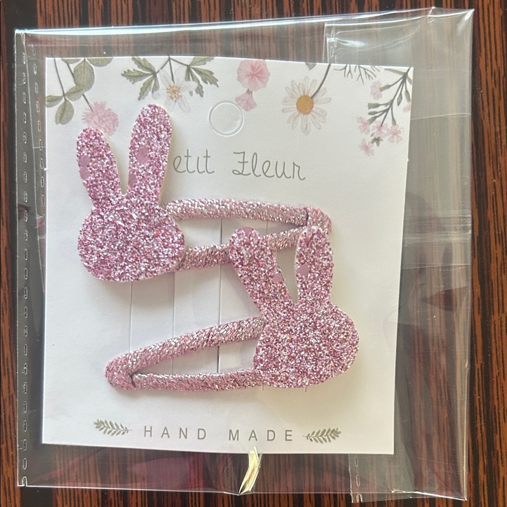 Pink Glitter Bunny Hair Clips